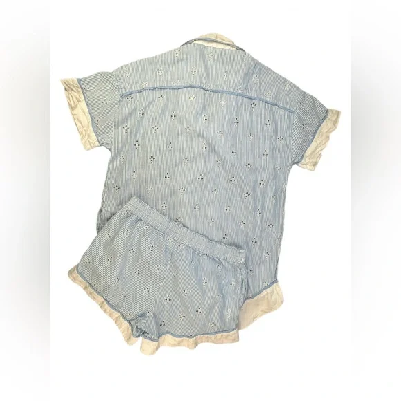 By ANTHROPOLOGIE Bijou 2 Pc Striped Eyelet Pajama Short Set - M - Picture 8 of 10